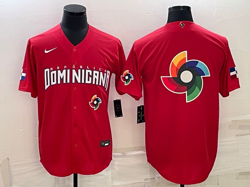 Men 2023 World Cub Dominican Blank Red Nike MLB Jersey7